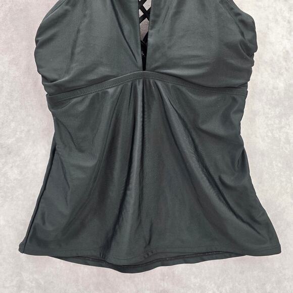 Black Crisscross Halter Stretch Padded Swim Tankini Top L Large - Picture 4 of 5